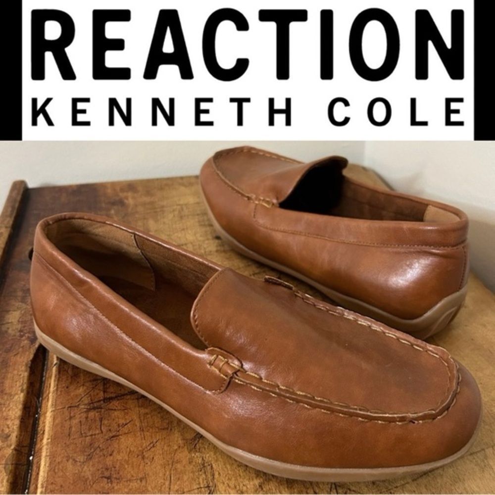 Kenneth Cole Reaction Brown Faux Leather Loafers Men's 5 Great Used Condition